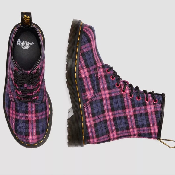 Dr. Martens Pink and Purple Plaid Lace-Up Combat Boots - Picture 15 of 15